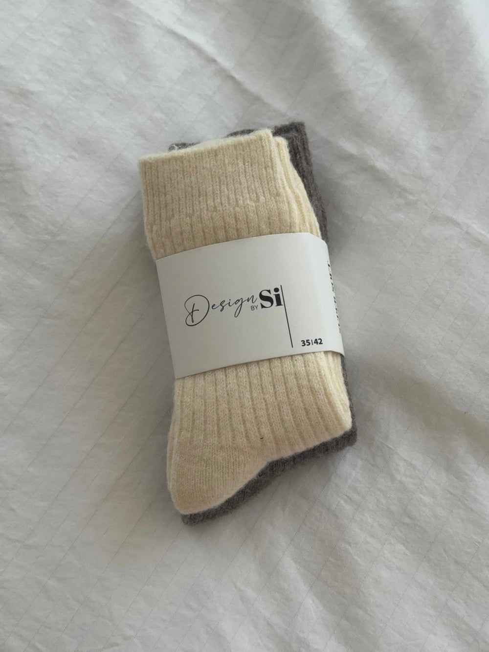 2-pack knitted socks - Beige/brown