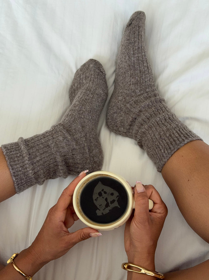 2-pack knitted socks - Beige/brown