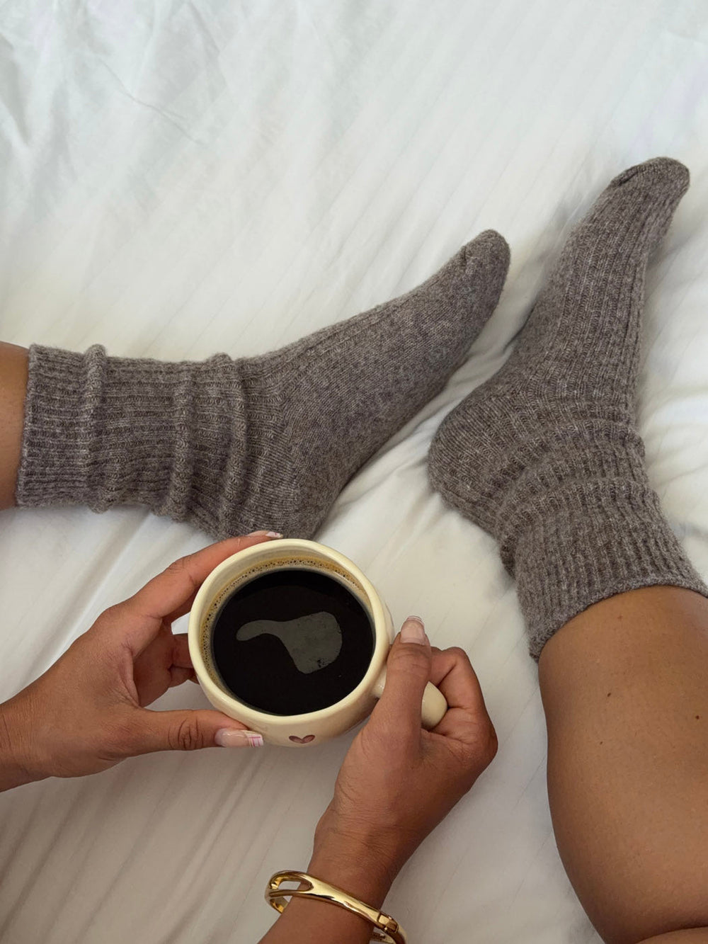 2-pack knitted socks - Beige/brown