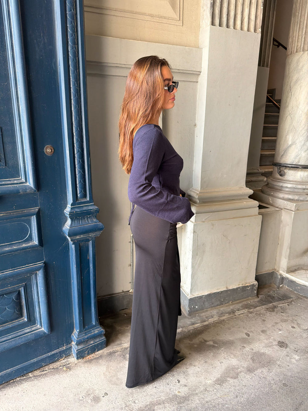 Simona 2 ways tie blouse - Navy