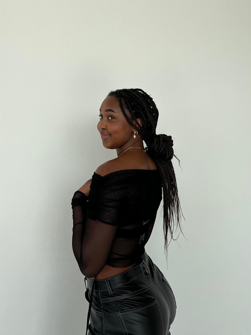 Romee mesh off-shoulder blouse - Black