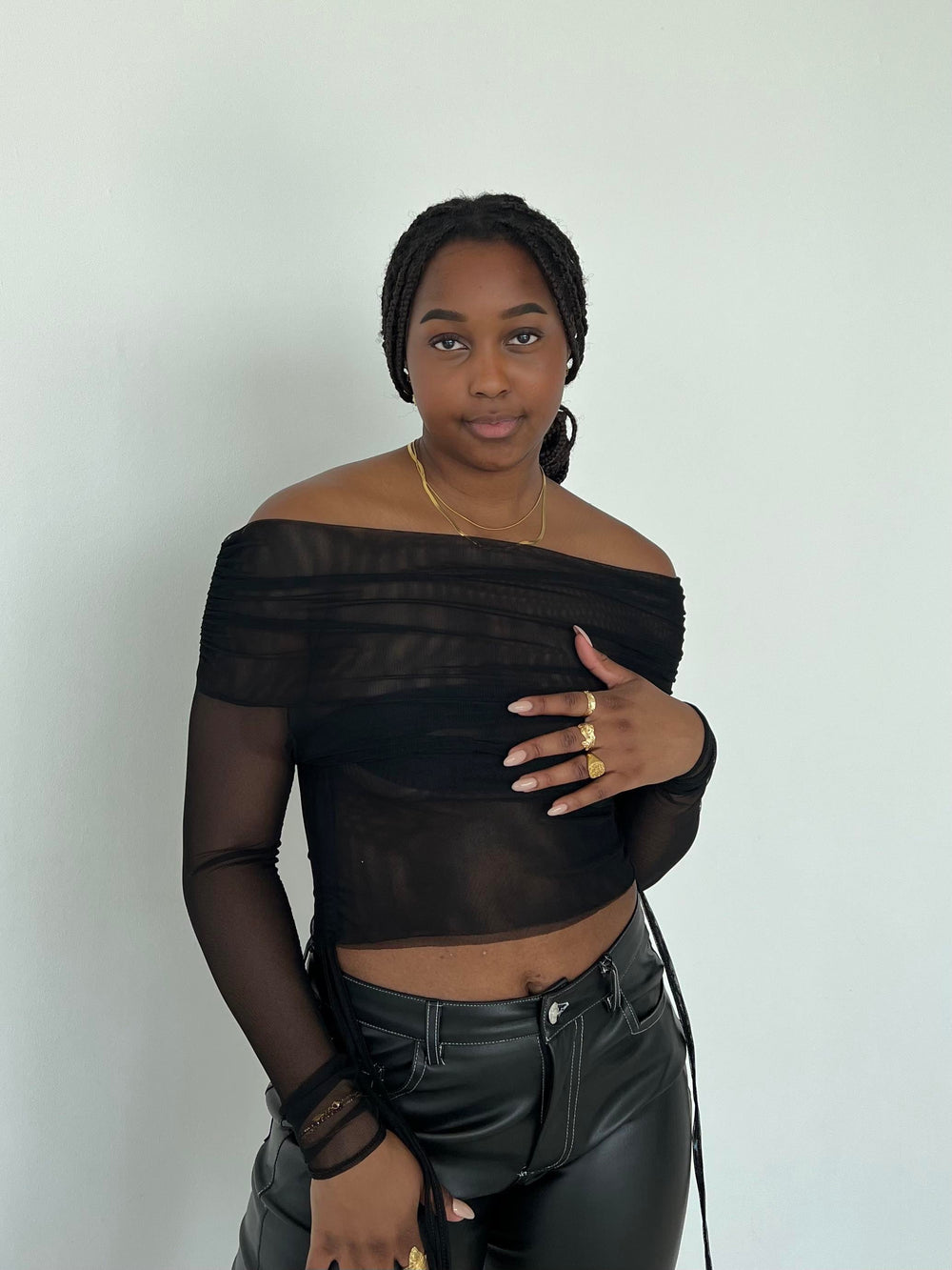 Romee mesh off-shoulder blouse - Black