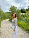 Premium - Square neck knit blouse grey