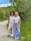 Milana linen pants - beige/white stripes