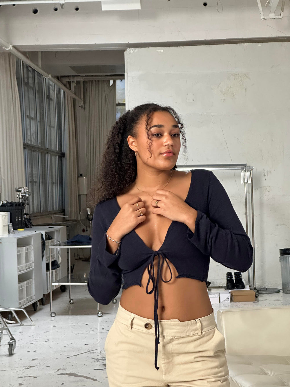 Simona 2 ways tie blouse - Navy