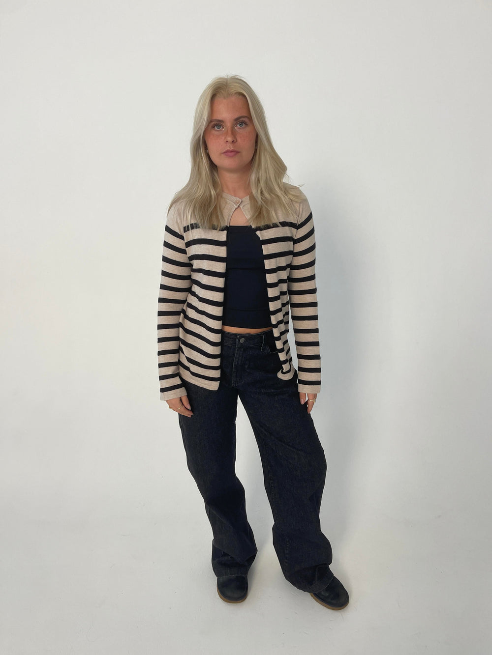 Xenia cardigan with stripes - Beige/black