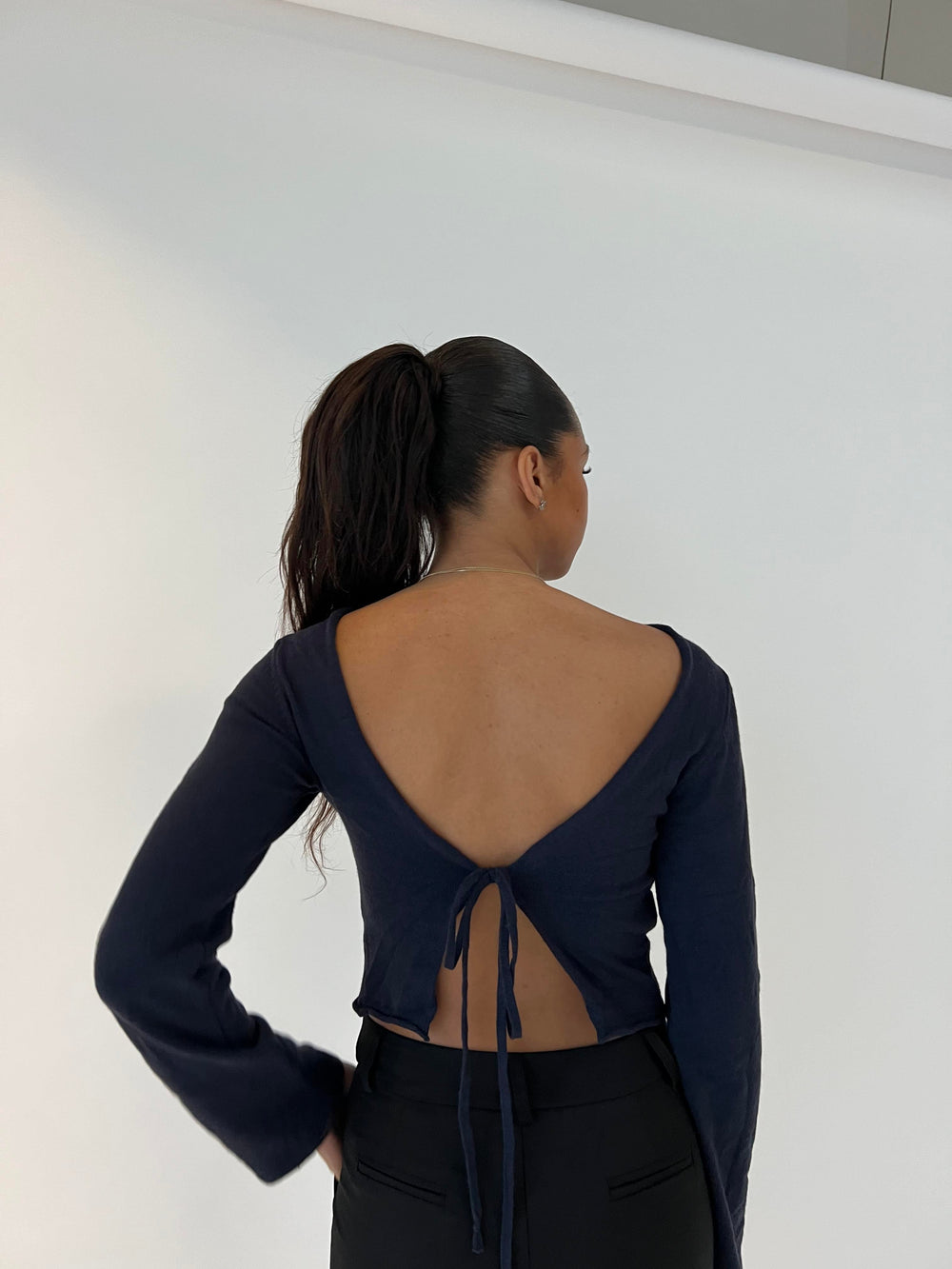 Simona 2 ways tie blouse - Navy
