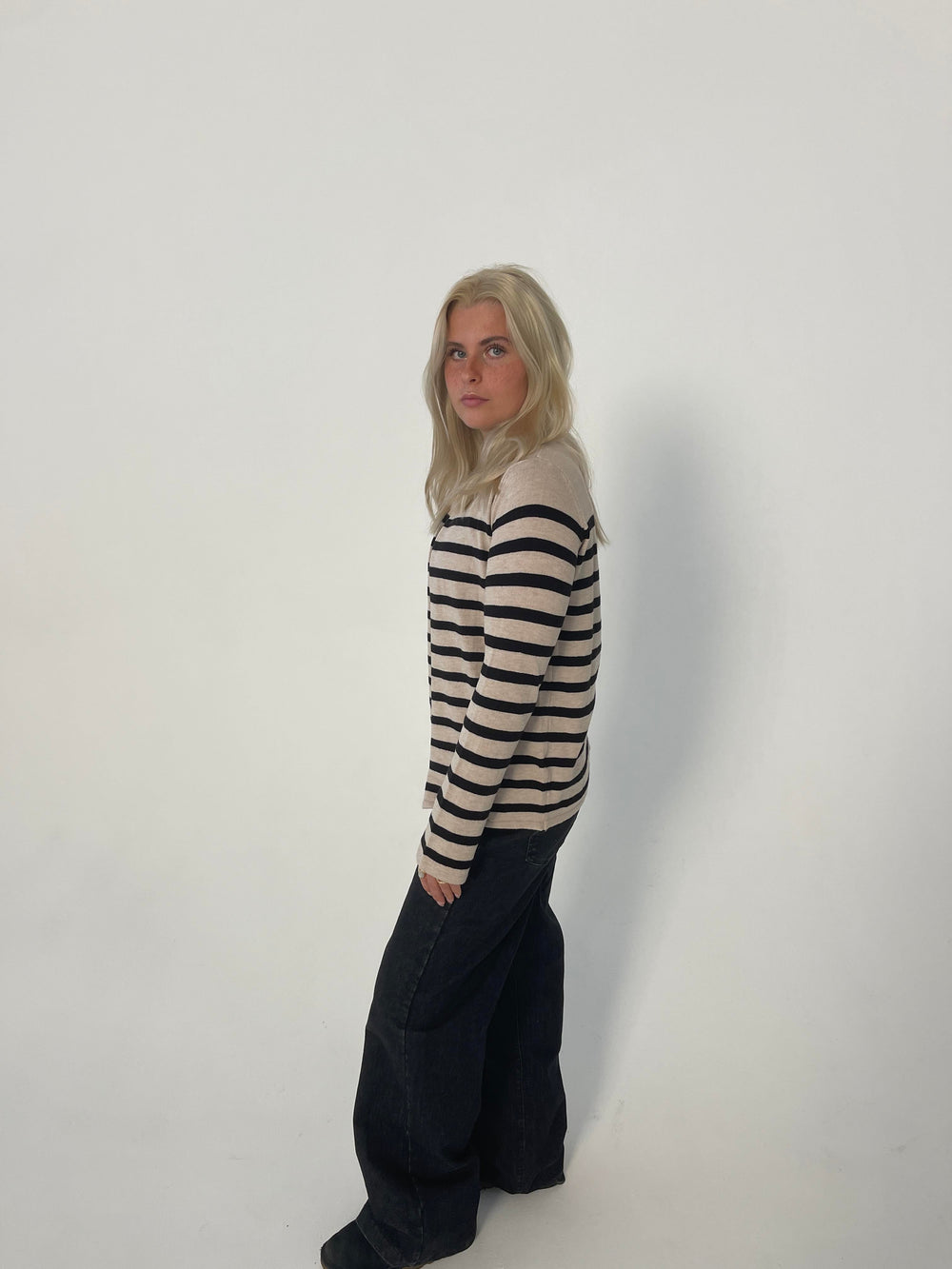Xenia cardigan with stripes - Beige/black