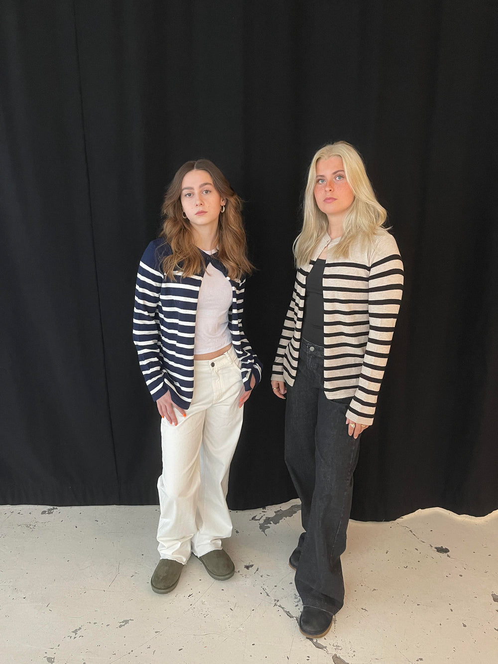 Xenia cardigan with stripes - Navy/white