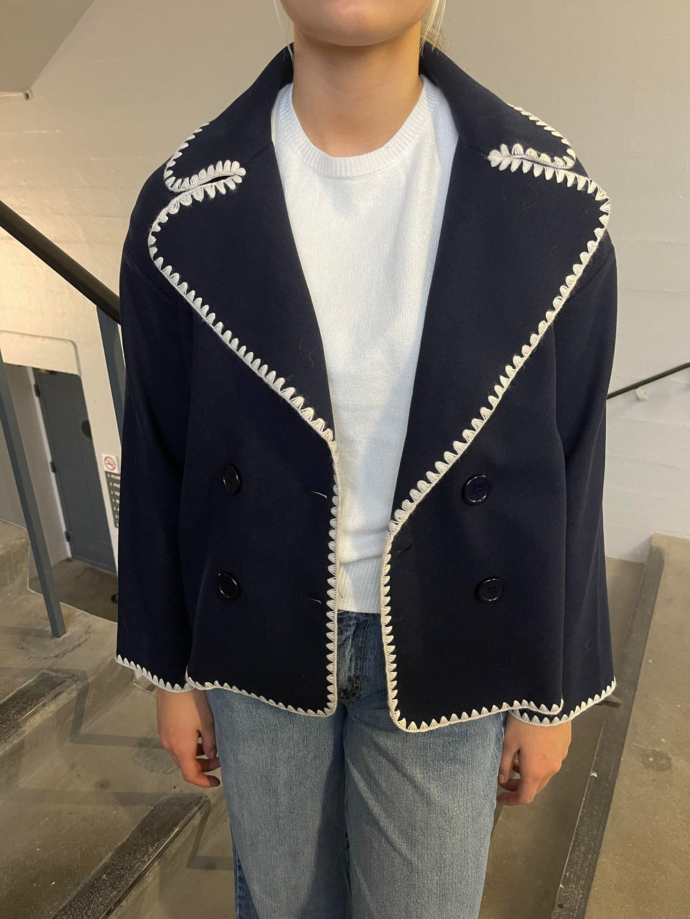 Adele stitching jacket - Navy