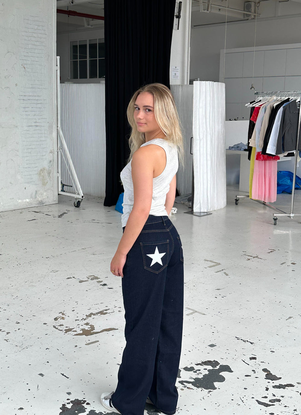 Oversized star jeans - White stars