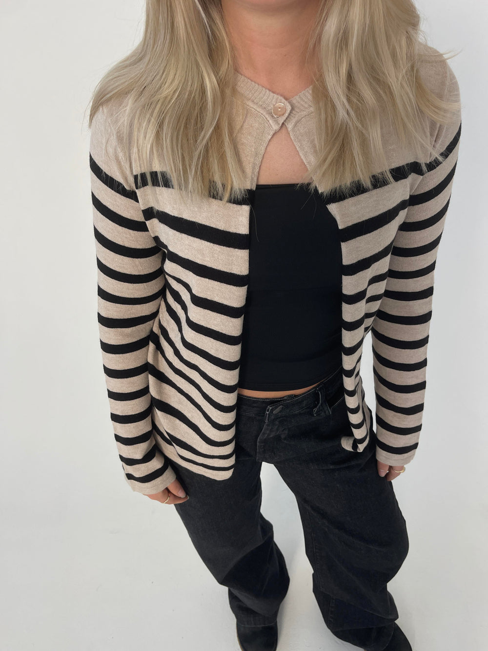 Xenia cardigan with stripes - Beige/black