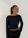 Simona 2 ways tie blouse - Navy