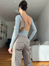 Leah blouse with open back - light grey