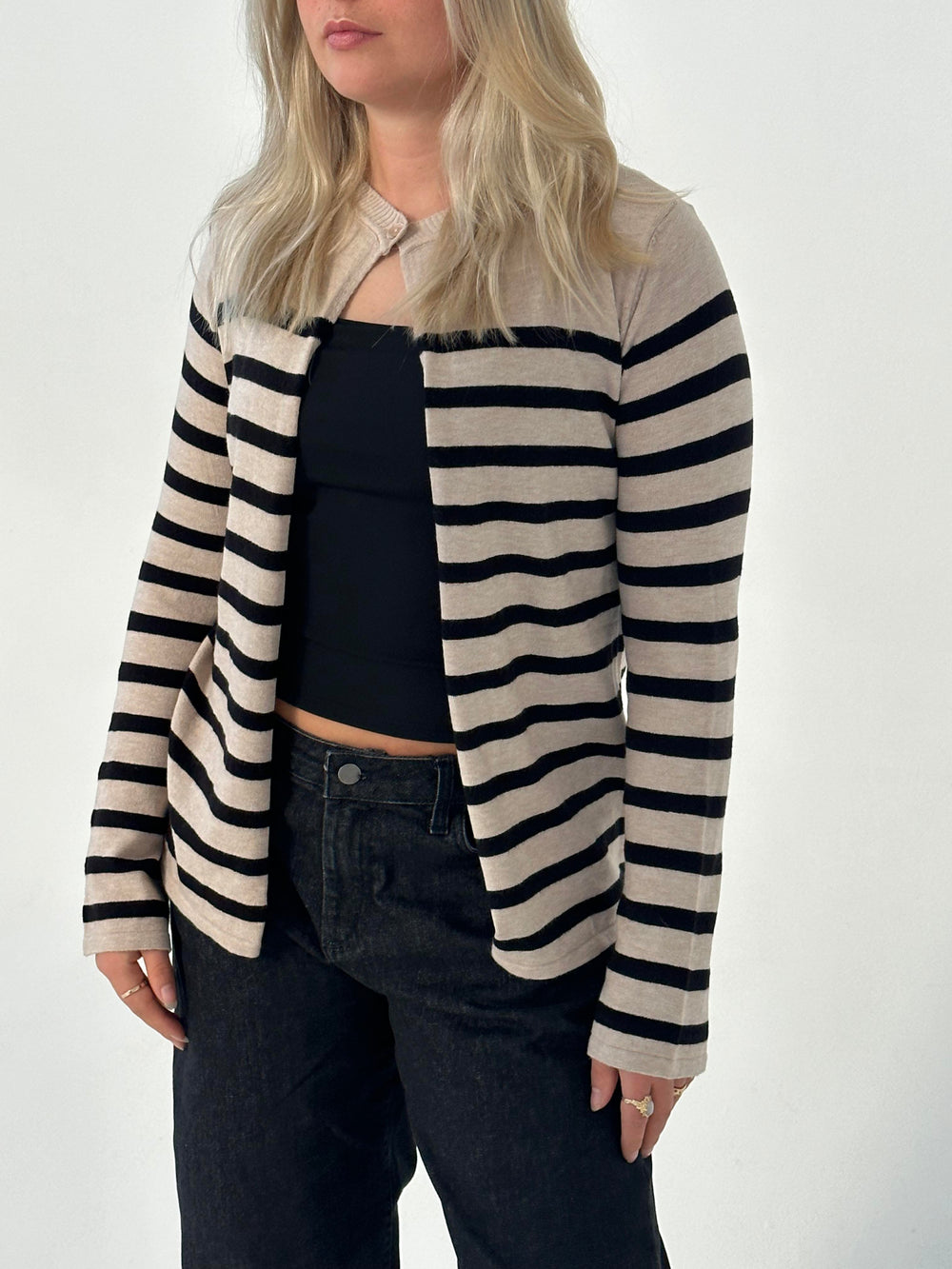 Xenia cardigan with stripes - Beige/black