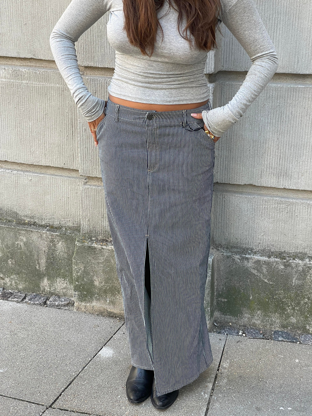 Mandalina striped denim skirt - Navy/white