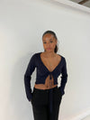 Simona 2 ways tie blouse - Navy