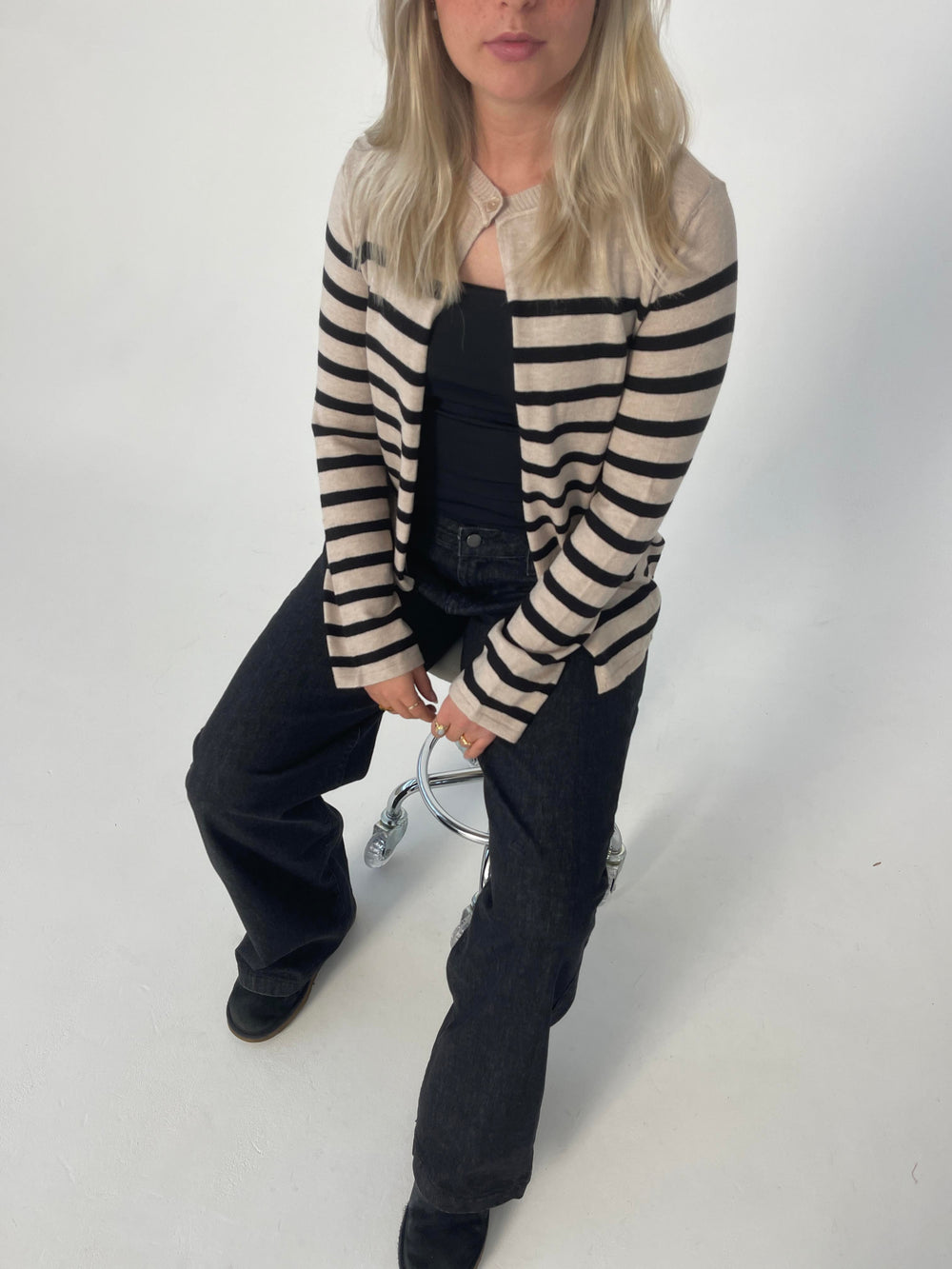 Xenia cardigan with stripes - Beige/black