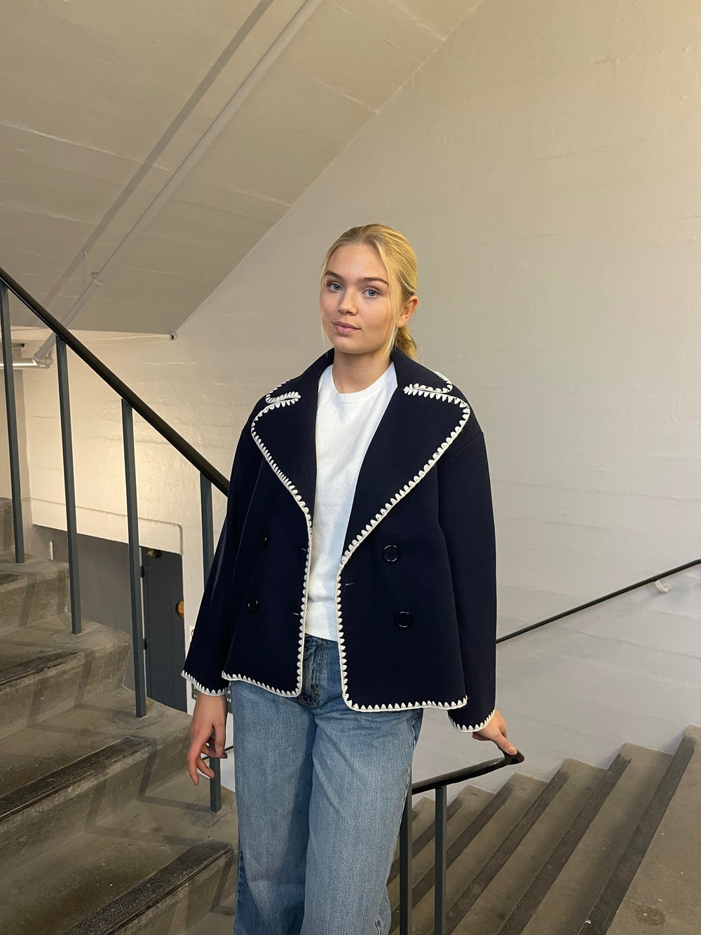 Adele stitching jacket - Navy