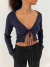 Simona 2 ways tie blouse - Navy