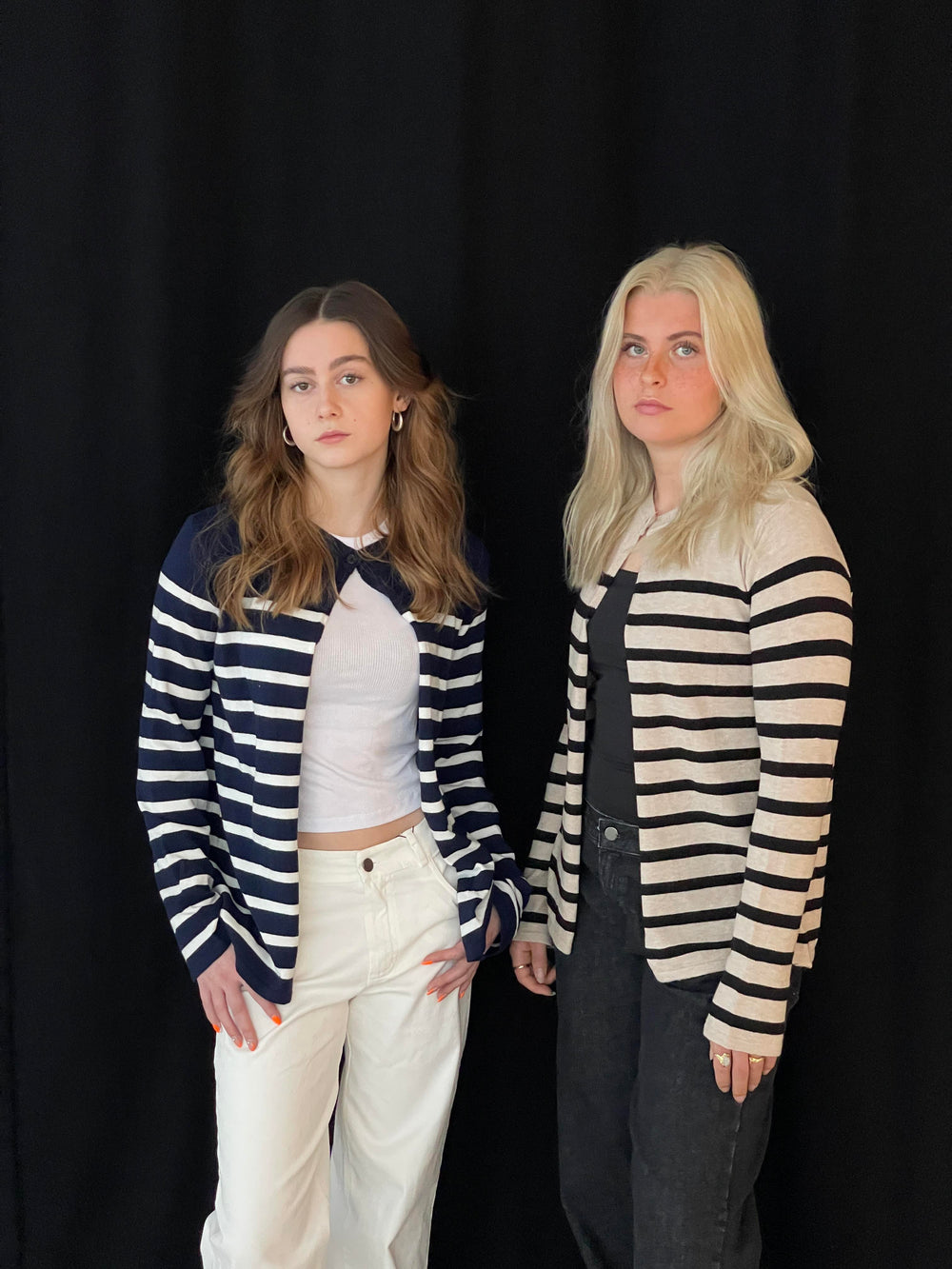 Xenia cardigan with stripes - Navy/white
