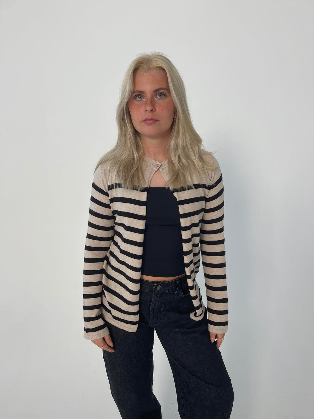 Xenia cardigan with stripes - Beige/black
