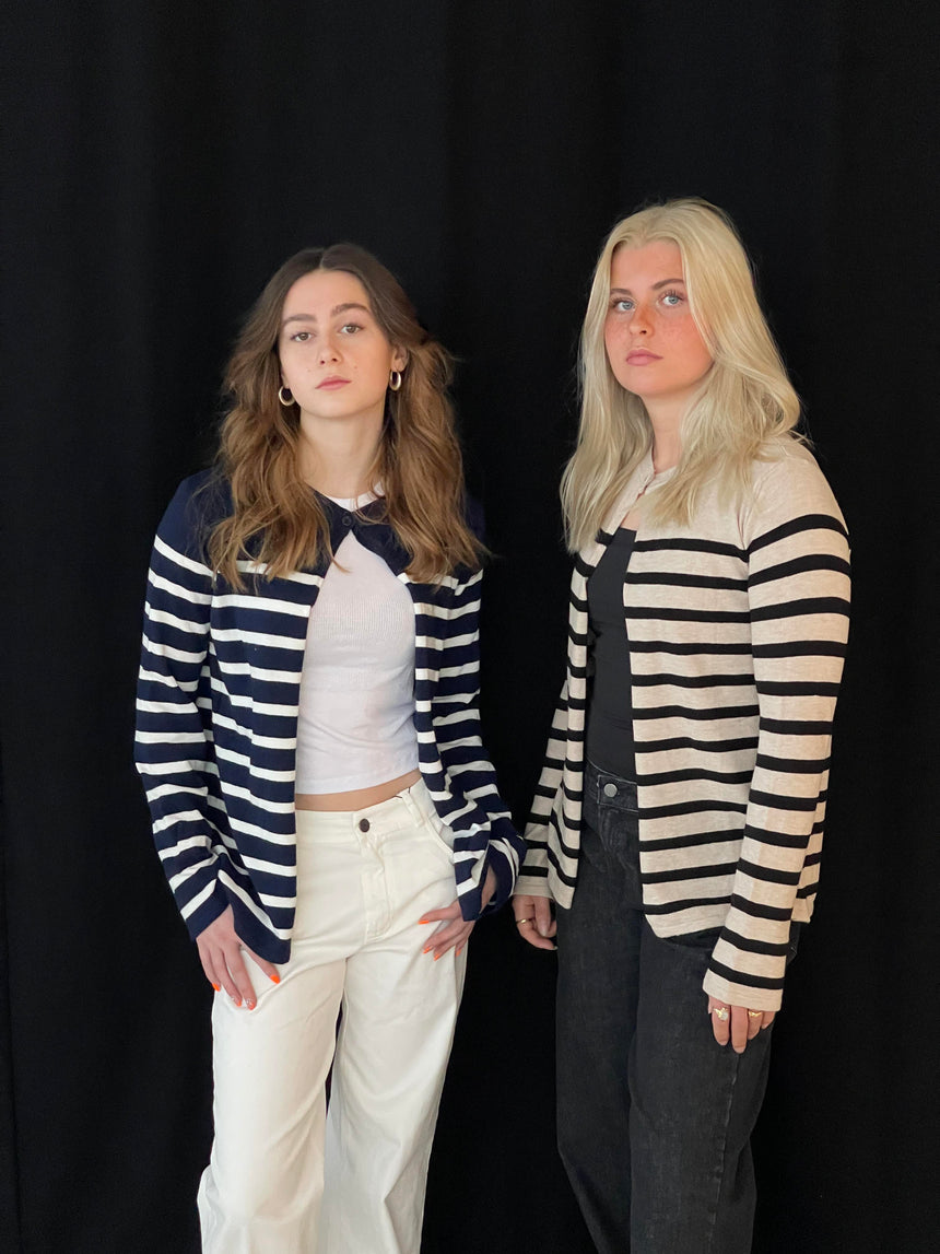 Xenia cardigan with stripes - Navy/white