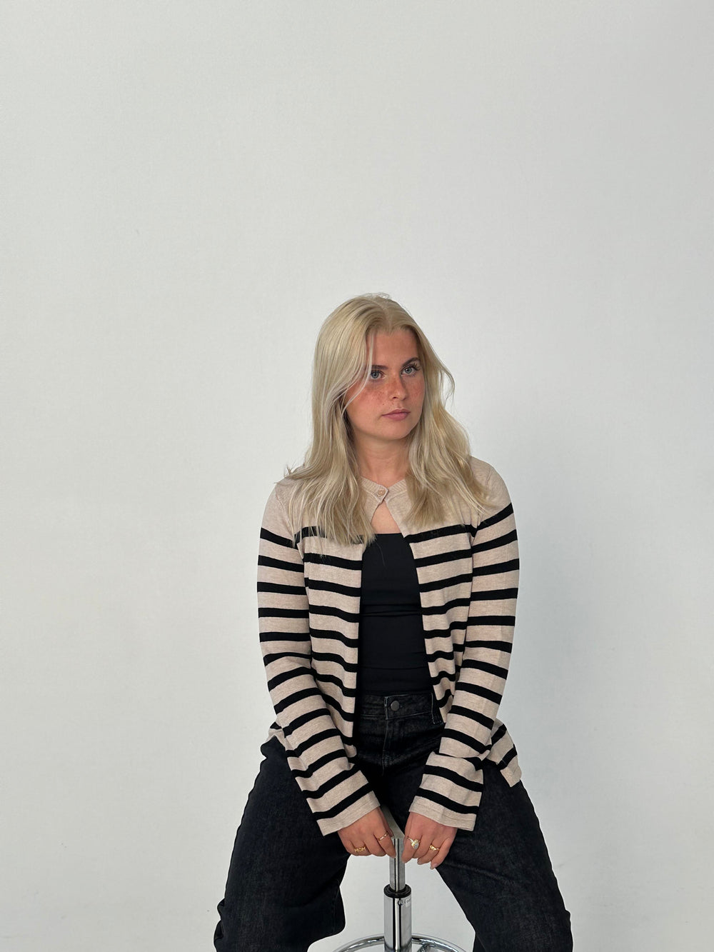 Xenia cardigan with stripes - Beige/black