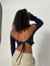 Simona 2 ways tie blouse - Navy