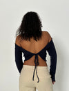 Simona 2 ways tie blouse - Navy