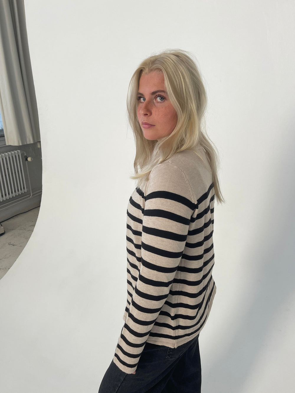 Xenia cardigan with stripes - Beige/black