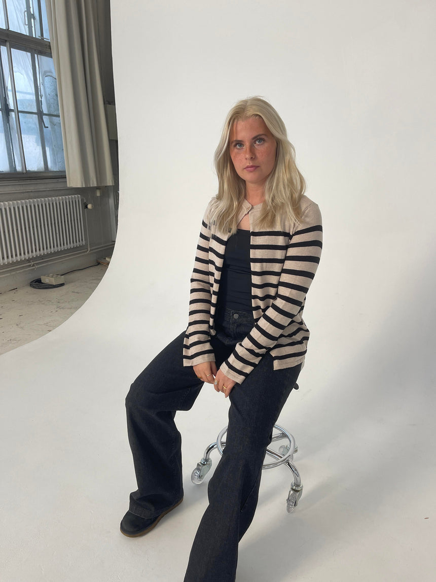 Xenia cardigan with stripes - Beige/black