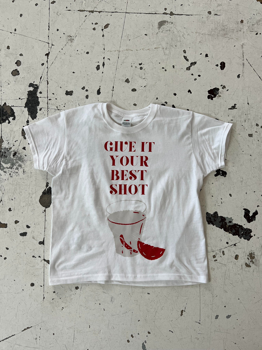 "Give it your best shot" baby tee - white