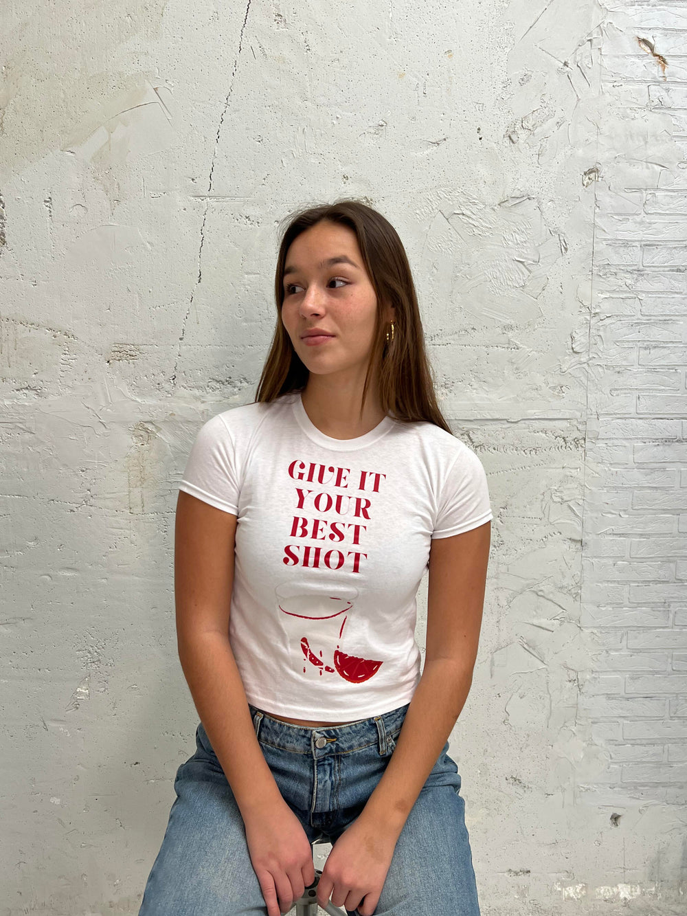 "Give it your best shot" baby tee - white