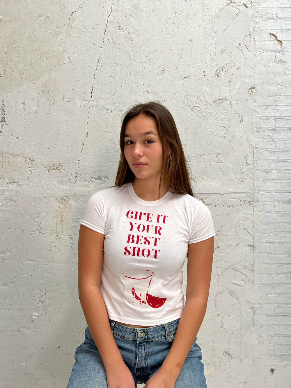 "Give it your best shot" baby tee - white