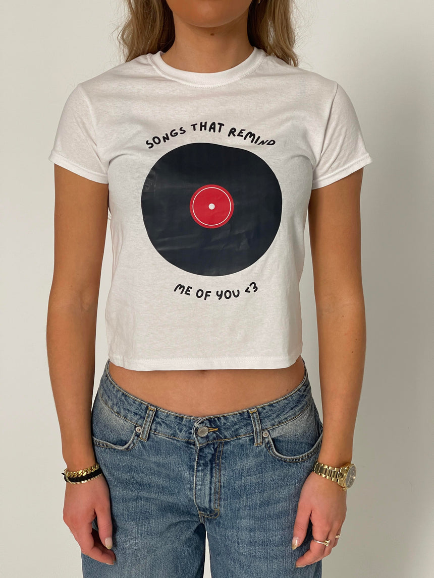 "Songs that remind me" baby tee - white