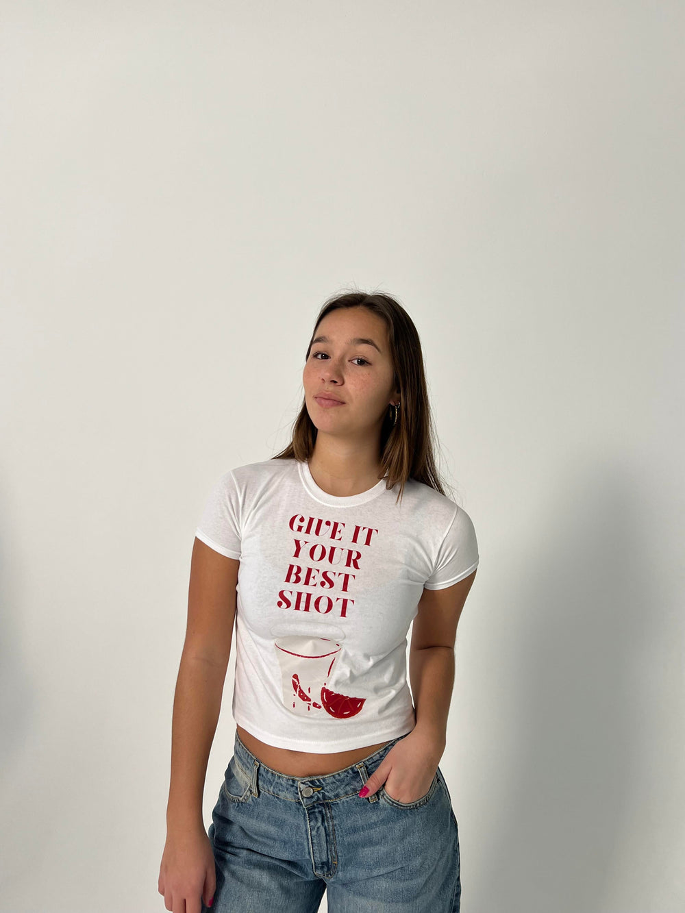 "Give it your best shot" baby tee - white