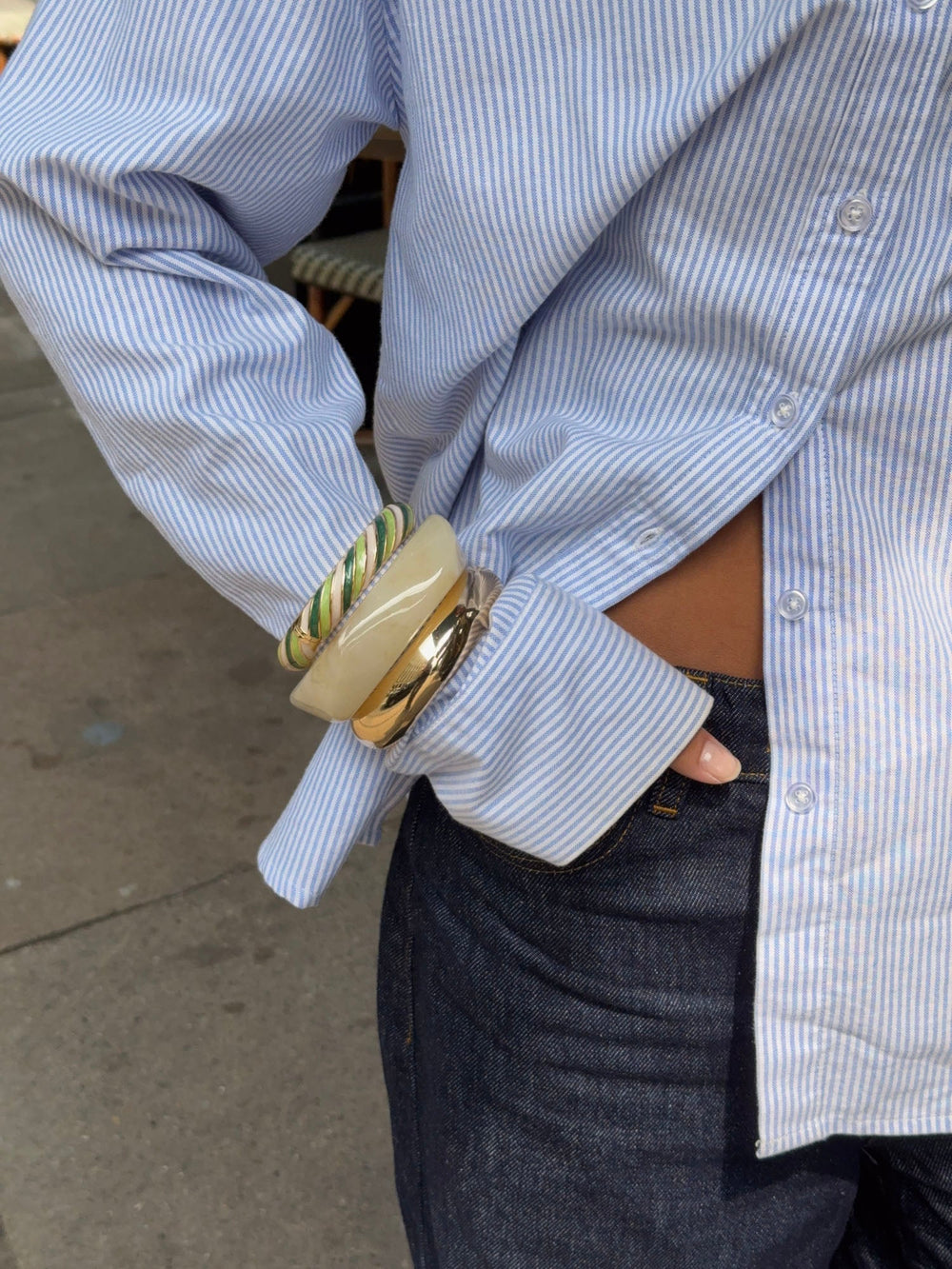 Eivora striped bangle – green/white/gold