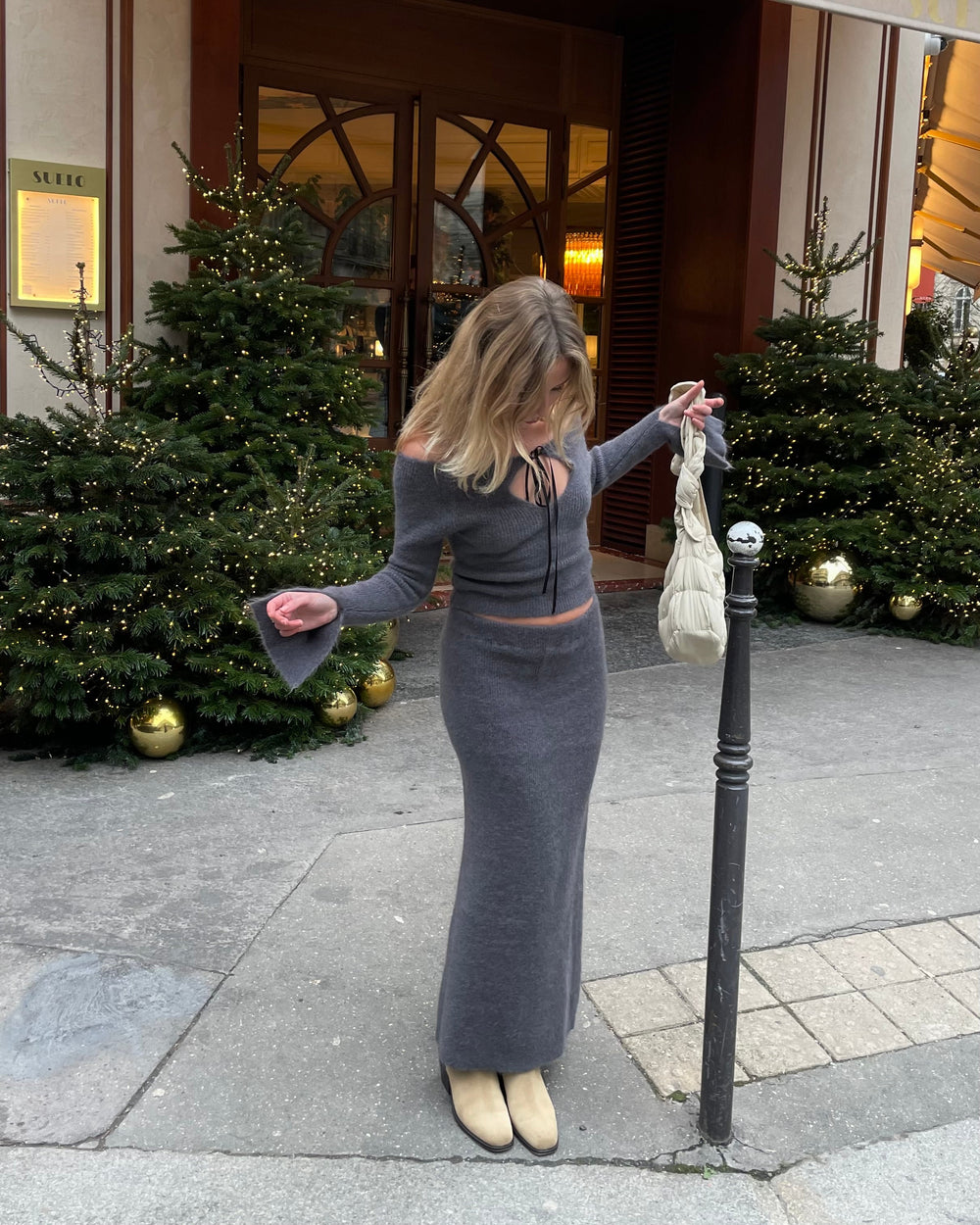Brooke knitted maxi skirt - Grey/brown