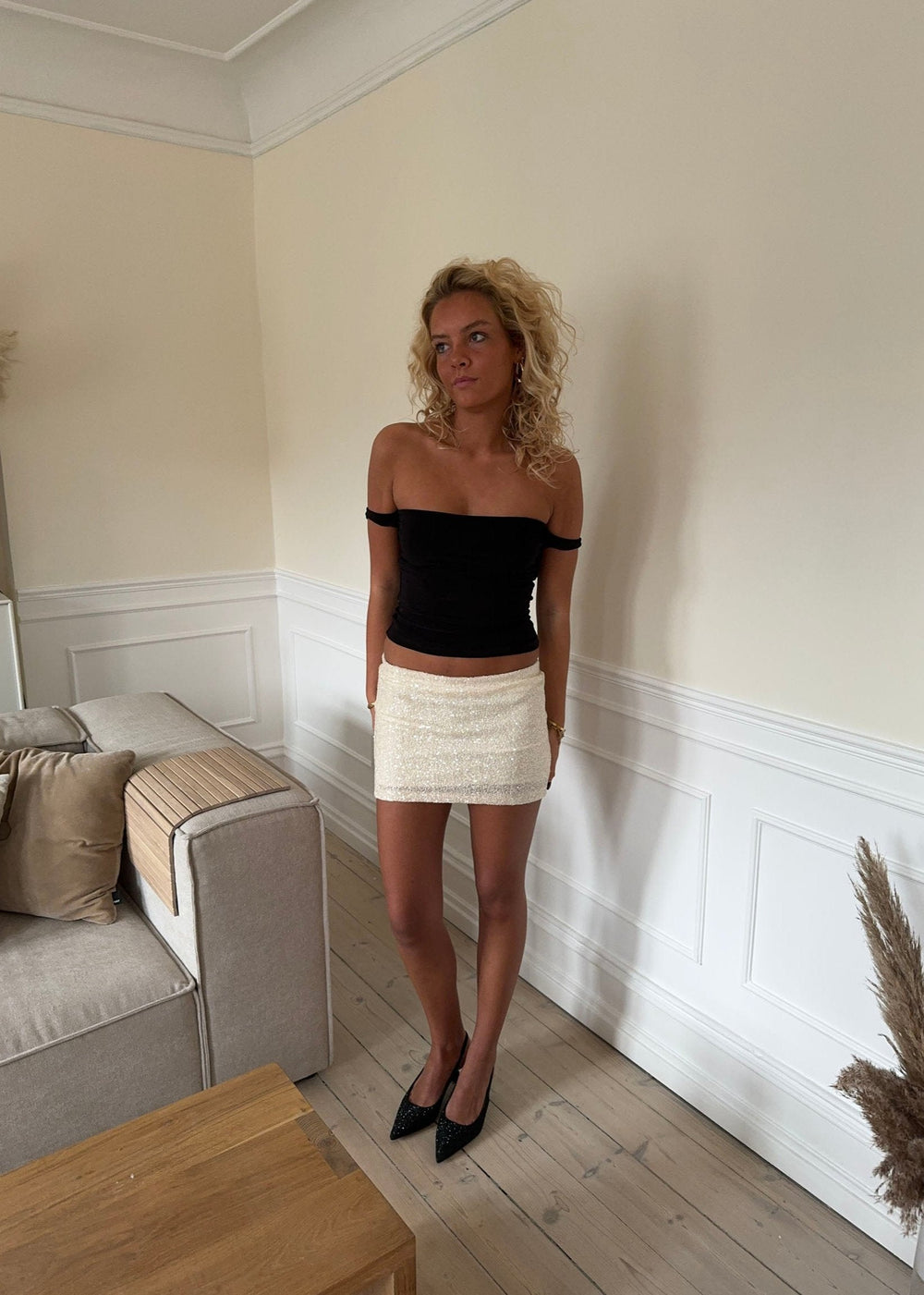 Bella mini skirt with sequins - Off white