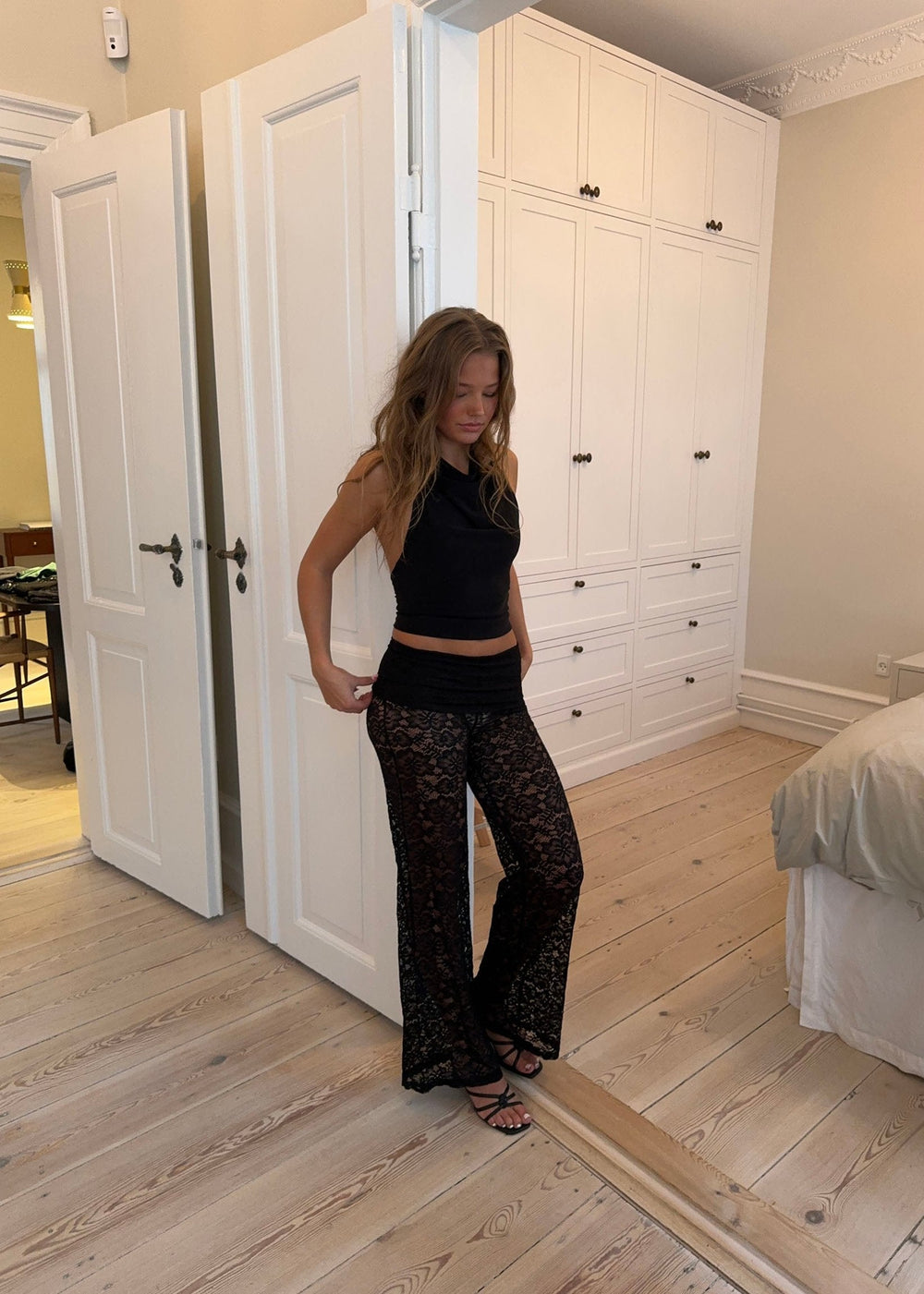 Marly lace pants with trim - Black