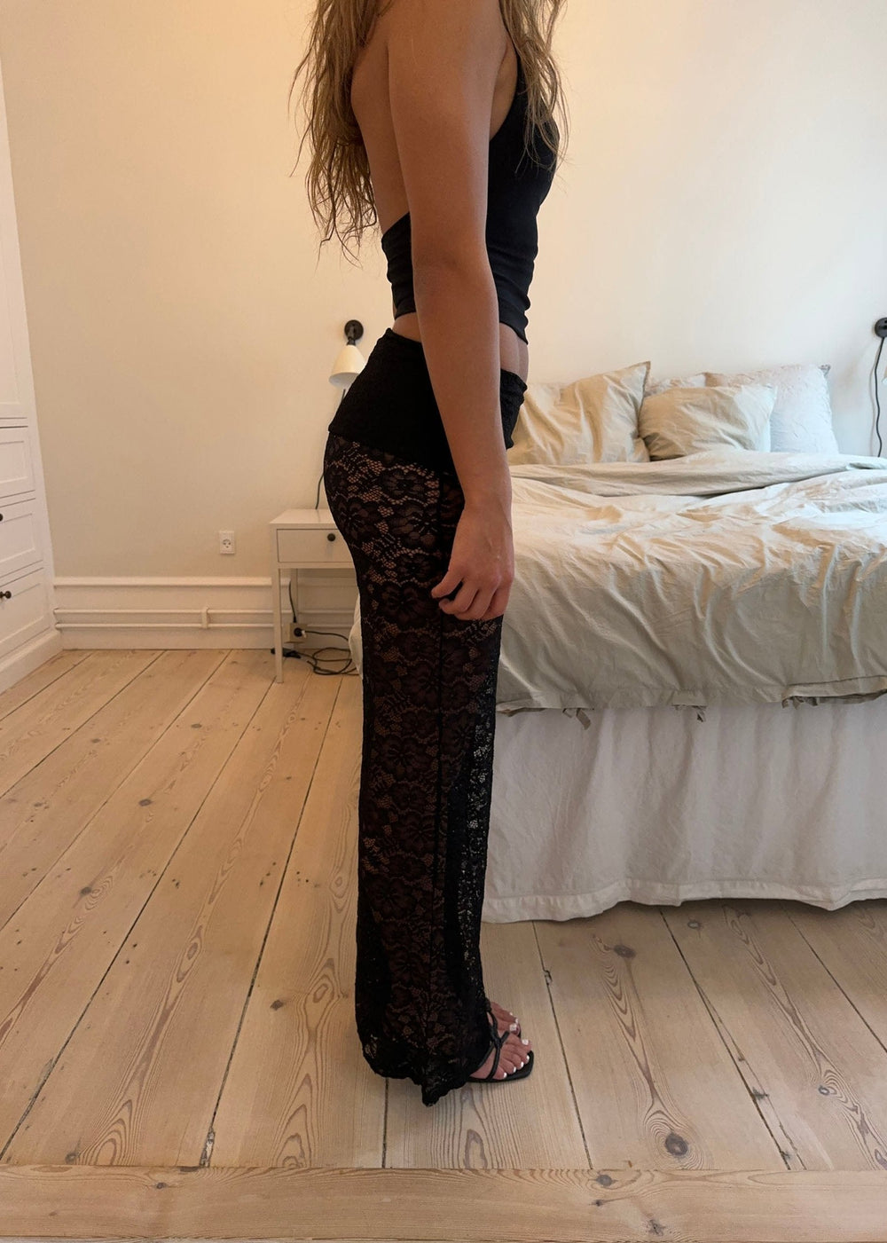 Marly lace pants with trim - Black