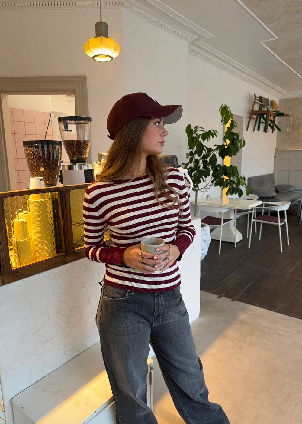 Dahlia blouse with stripes - Red/white