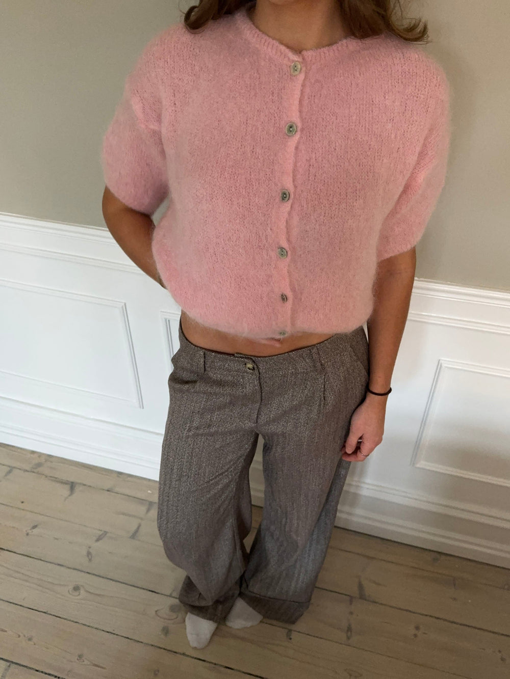 Olivia short-sleeved mohair cardigan - Pink