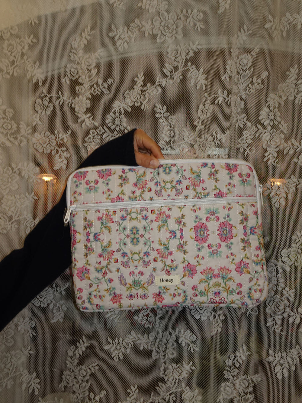 Honey computer sleeve - Off white med farverige blomster