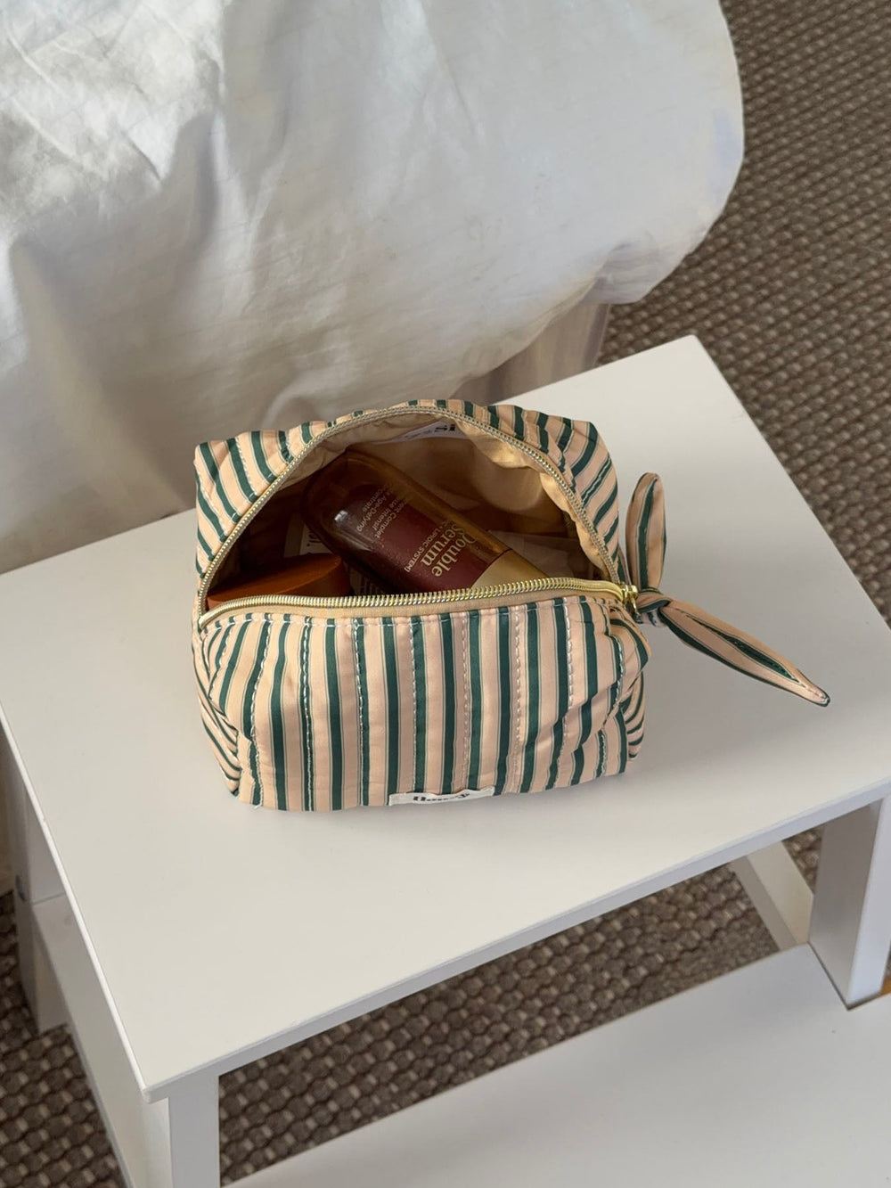 Honey small toiletry bag with stripes – Beige/green