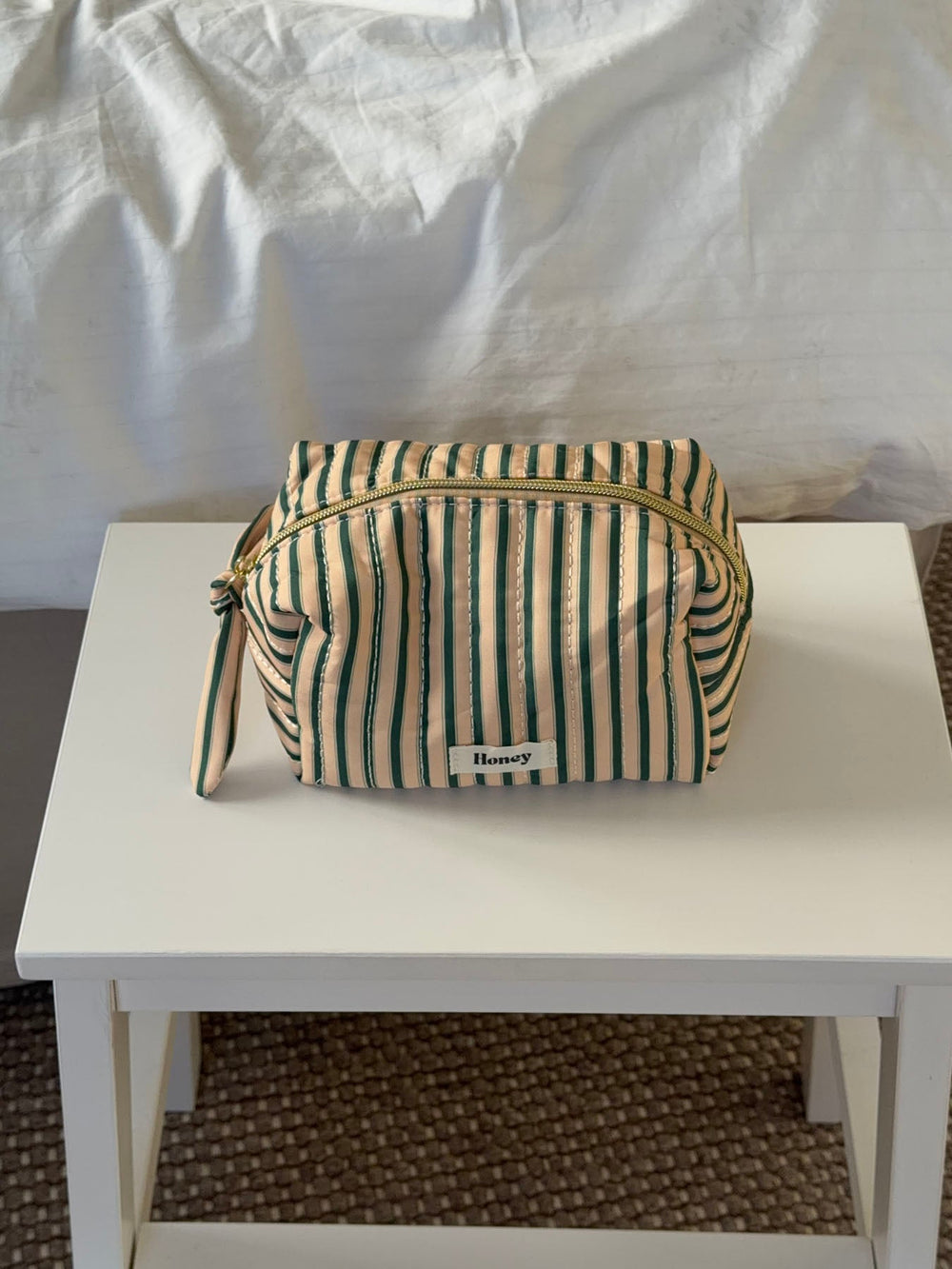 Honey small toiletry bag with stripes – Beige/green
