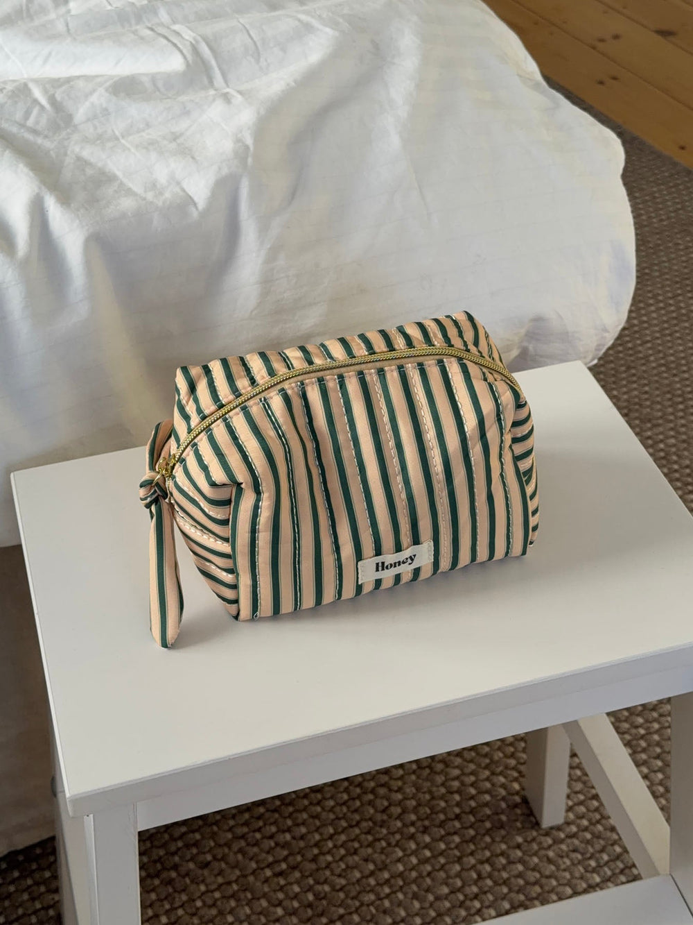 Honey small toiletry bag with stripes – Beige/green