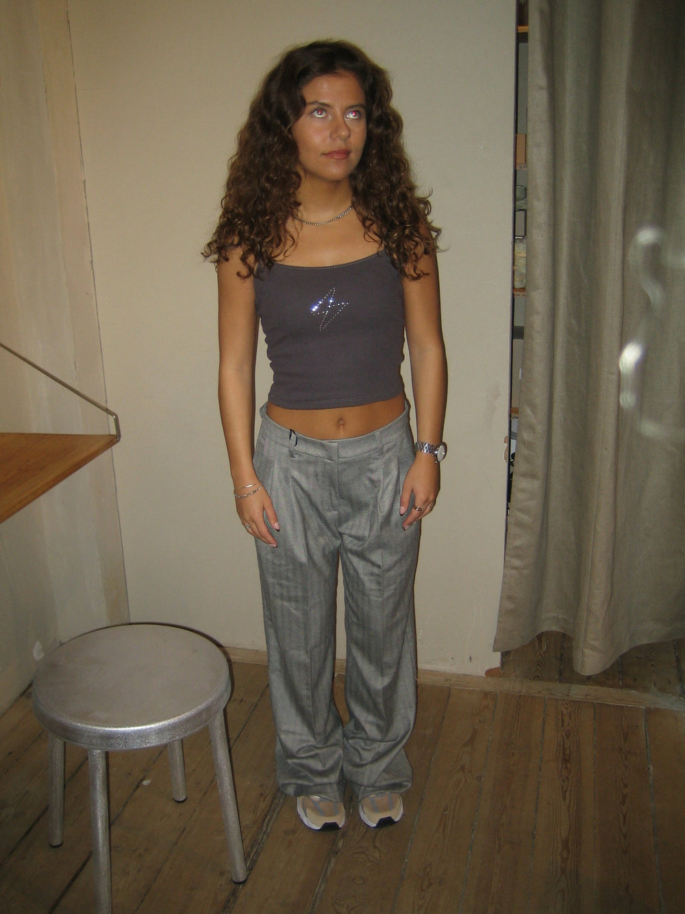 Thilde tank top with rhinestone lightning - Dark grey