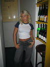 Sigrid t-shirt with navy sleeves - White/navy